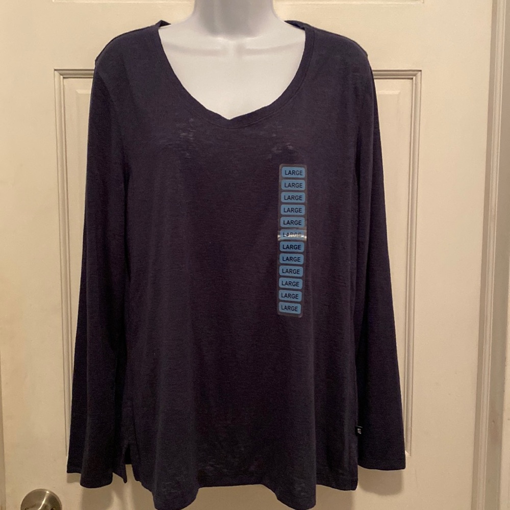 Gap Long Sleeve Midnight Blue Slub T-shirt V-Neck Women's Large NWT
